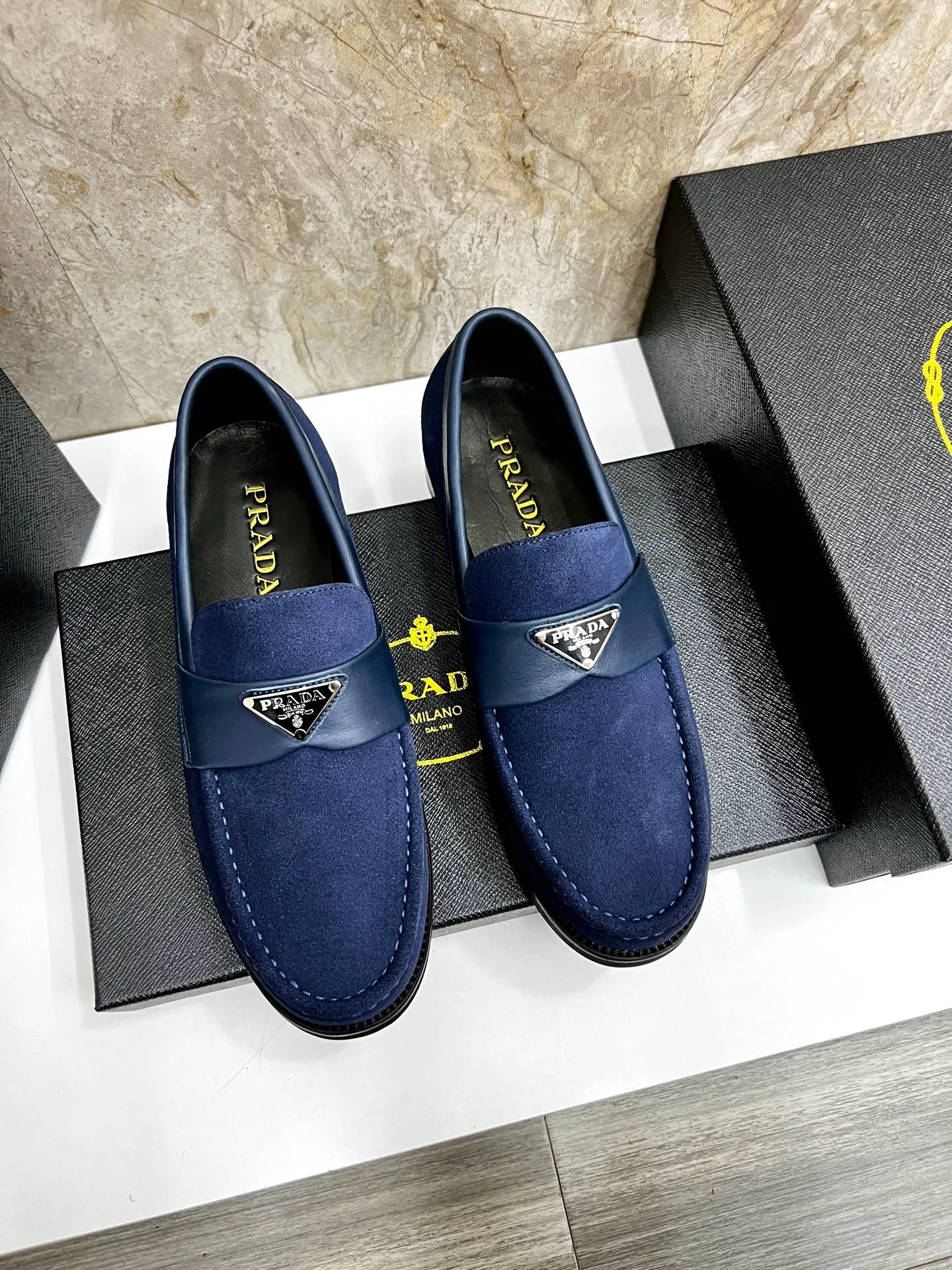 PRADA~ Size: 38-44 (customized 45/46 P: 💰880 P's original official website new high-end men's leather shoes, top-quality original replicas, made of imported open edge beads/calf leather, calf leather breathable lining, original leather outsole!